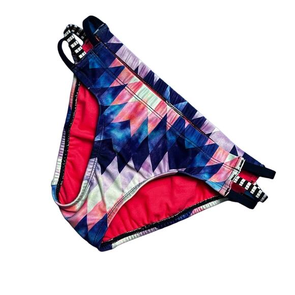 DOLFIN XS Geometric Print Bikini Bottom Pink Navy Blue Striped Swimwear Athletic - Picture 10 of 16
